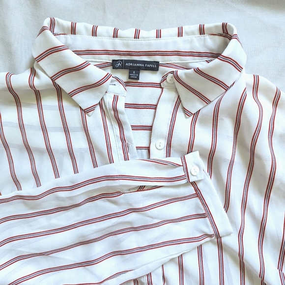 Adrianna Papell Red Striped Button Blouse - Picture 4 of 7